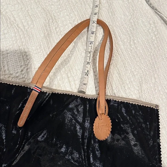 JACK GOMME Paris Amie Linen Tote Bag Black with honey trim NWOT - Picture 6 of 11
